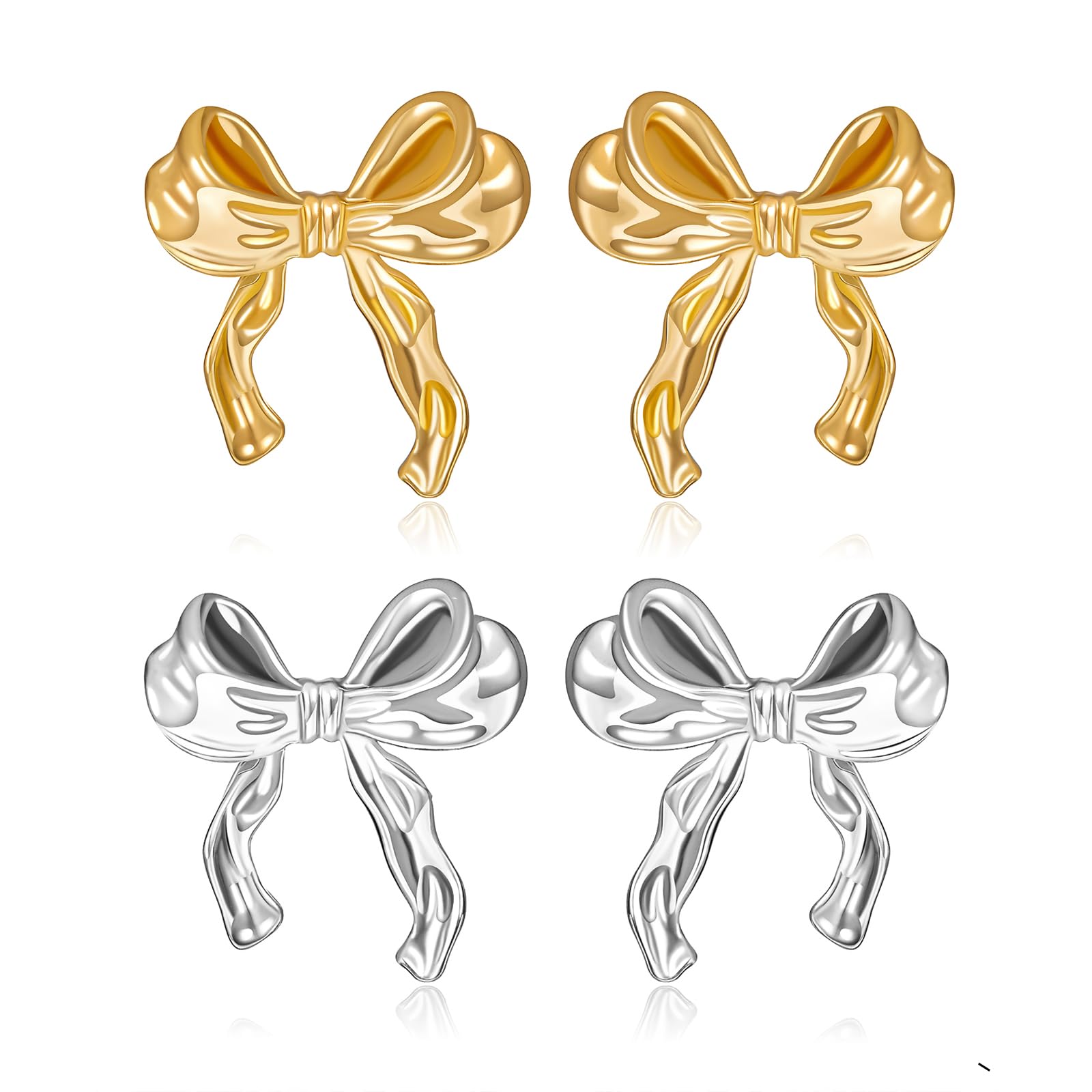 SANNIDHI 2 Pairs Bow Earrings for Women Fashion Girls Stud Earrings Elegant Metal Bowknot Studs Earrings for Women Jewelry Gift - Gold & Silver SANNIDHI 2 Pairs Bow Earrings for Women Fashion Girls Stud Earrings Elegant Metal Bowknot Studs Earrings for Women Jewelry Gift - Gold & Silver